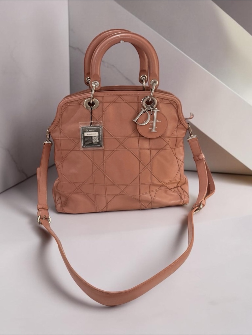Christian Dior Granville Polochon Geranium Pink Lambskin Satchel+ Dior Dust Bag